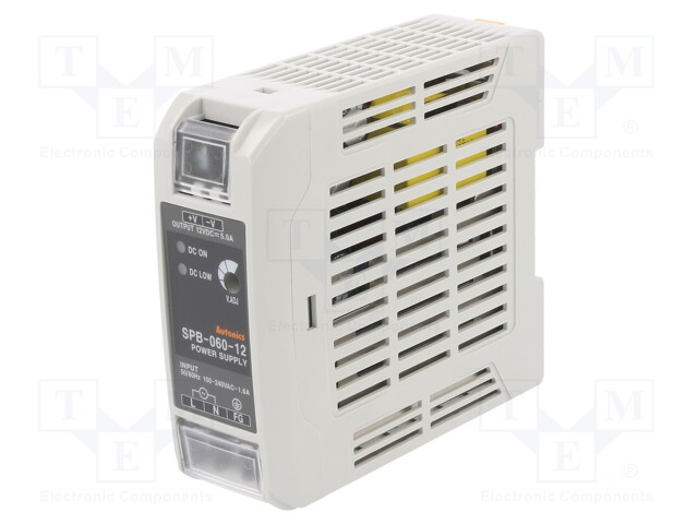 Power supply: switched-mode; for DIN rail; 60W; 12VDC; 5A; IP20
