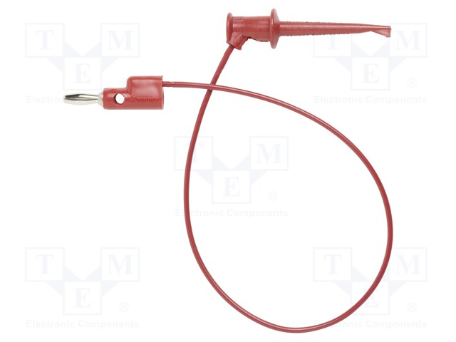 Test lead; 60VDC; 30VAC; 5A; 4,32mm banana plug-mini hook; red