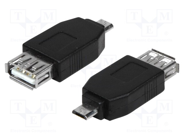 Adapter; USB 2.0; USB A socket,USB B micro plug; Colour: black