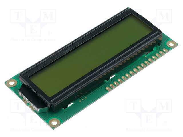 Display: LCD; alphanumeric; STN Positive; 16x2; green; LED; PIN: 16