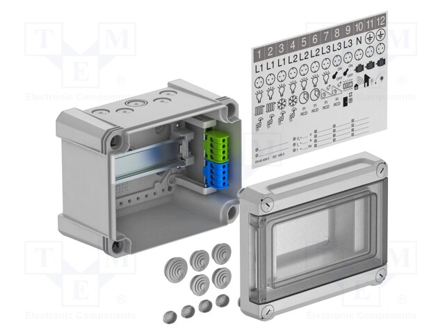 Enclosure: junction box; X: 190mm; Y: 150mm; Z: 125mm; polystyrene