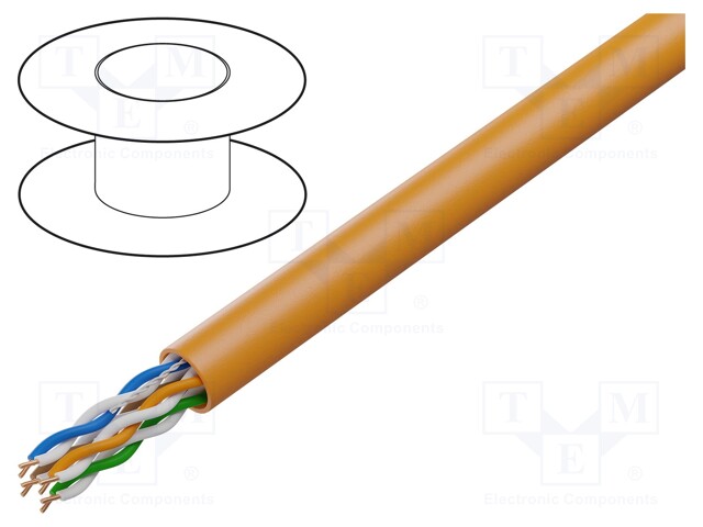 Wire; U/UTP; 4x2x24AWG; solid; CCA; PVC; orange; 305m; Øcable: 5.2mm