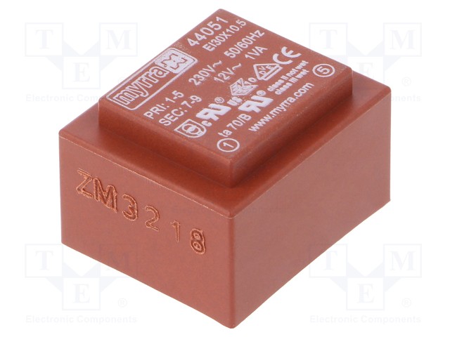 Transformer: encapsulated; 1VA; 230VAC; 12V; 83mA; Mounting: PCB