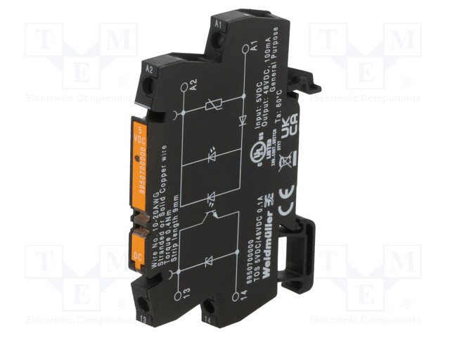 Relay: interface; SPST-NO; Ucntrl: 5VDC; 100mA; 5÷48VDC; DIN