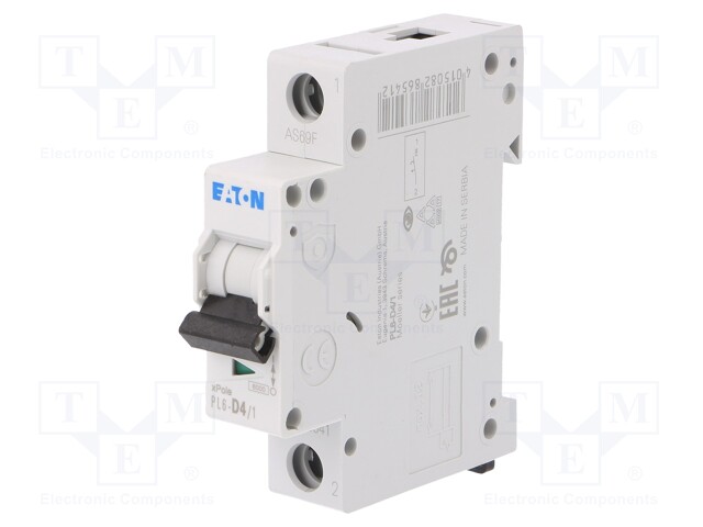 Circuit breaker; 230/400VAC; Inom: 4A; Poles: 1; DIN; Charact: D; 6kA