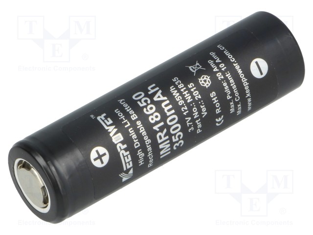 Re-battery: Li-Ion; MR18650; 3.7V; 3500mAh; Ø18.5x66.5mm; 10A