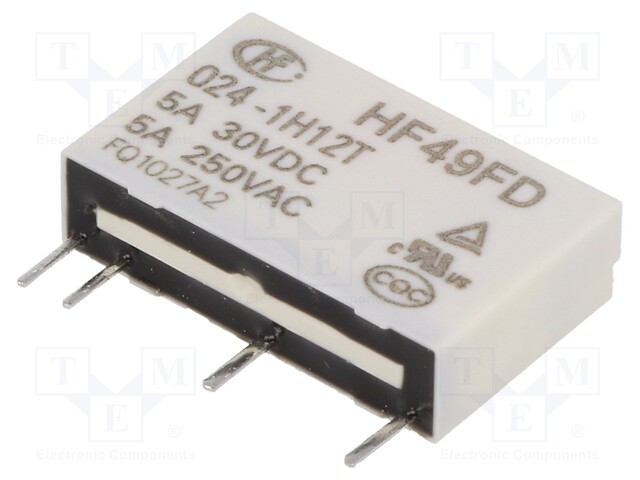 Relay: electromagnetic; SPST-NO; Ucoil: 24VDC; 5A/250VAC; 5A/30VDC