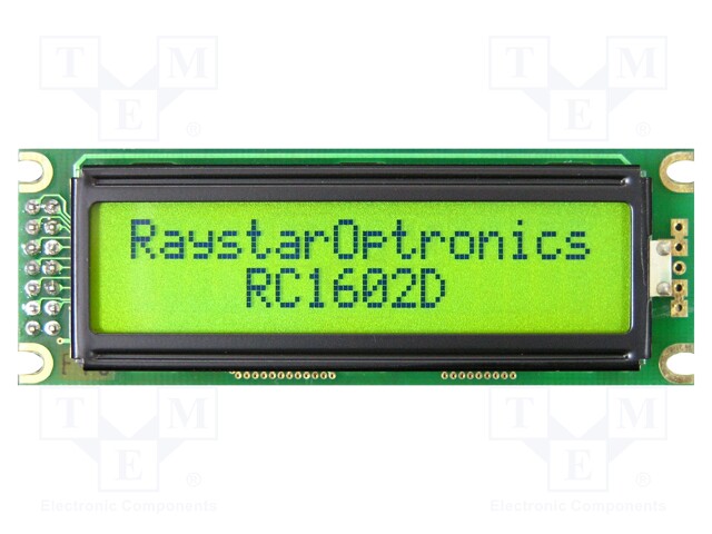 Display: LCD; alphanumeric; FSTN Positive; 16x2; green; LED; PIN: 14