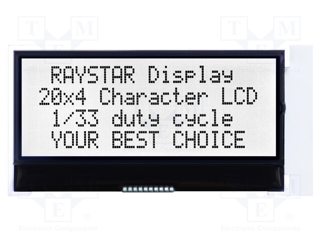 Display: LCD; alphanumeric; COG,FSTN Positive; 20x4; LED; PIN: 10