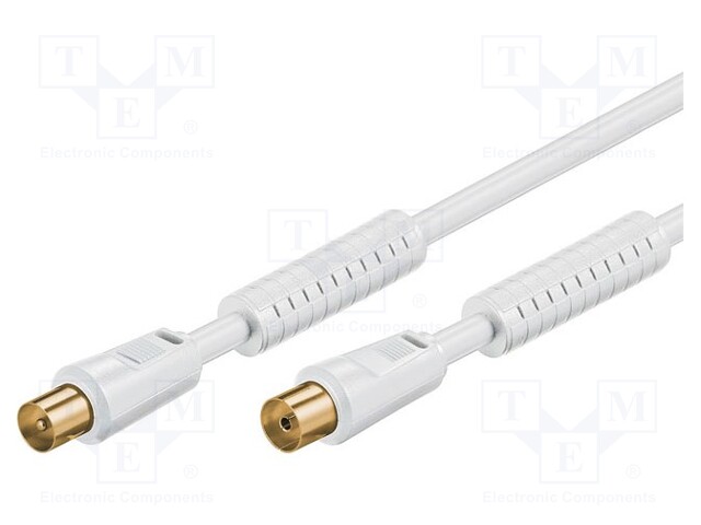 Cable; 75Ω; 1.5m; coaxial 9.5mm socket,coaxial 9.5mm plug; white