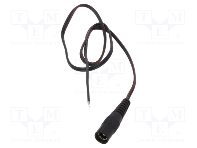 Cable; wires,DC 5,5/2,1 socket; straight; 0.75mm2; black; 0.25m