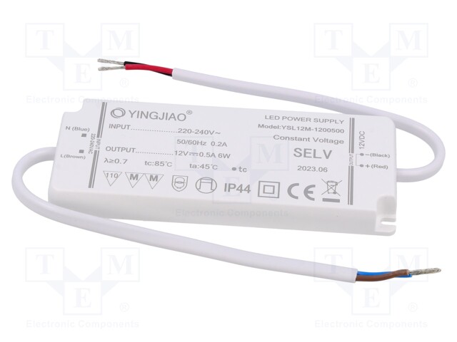 Power supply: switched-mode; LED; 6W; 12VDC; 500mA; 220÷240VAC