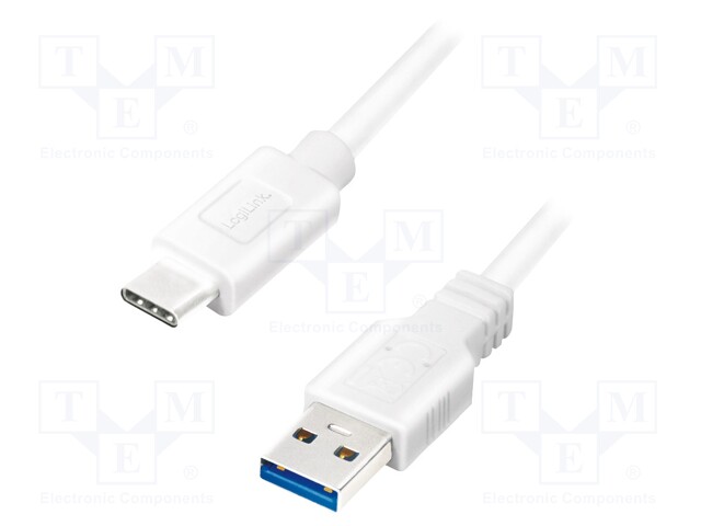 Cable; USB 3.0; USB A plug,USB C plug; 1m; white