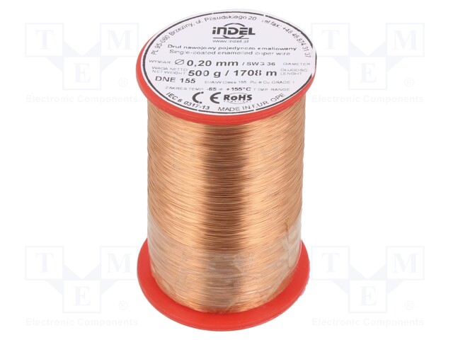 Coil wire; single coated enamelled; 0.2mm; 500g; -65÷155°C