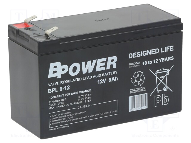 Re-battery: acid-lead; 12V; 9Ah; AGM; maintenance-free