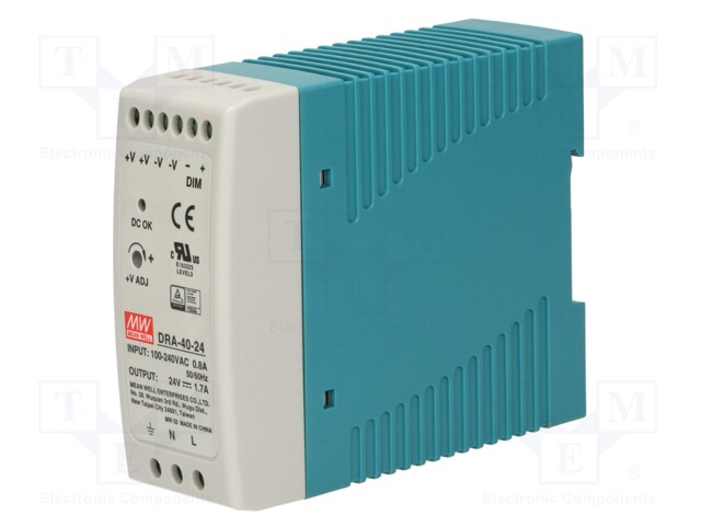 Power supply: switched-mode; 40.8W; 24VDC; 24÷30VDC; 1.7A; 300g