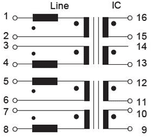 Transformer: ISDN; SMD; 0÷70°C; Trans: 1: 1: 2: 2; Channels: 4