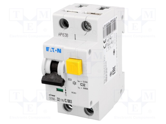 RCBO breaker; Inom: 32A; Ires: 30mA; Max surge current: 250A; 230V