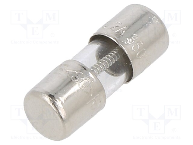 Fuse: fuse; time-lag; 2A; 350VAC; cylindrical,glass; 5x15mm; brass