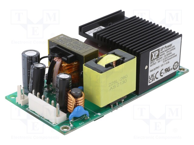 AC/DC Open Frame Power Supply (PSU), ITE & Medical, 1 Output, 150 W, 225W @ 10CFM