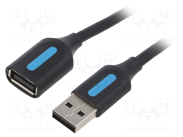 Cable; USB 2.0; USB A socket,USB A plug; nickel plated; 3m; black