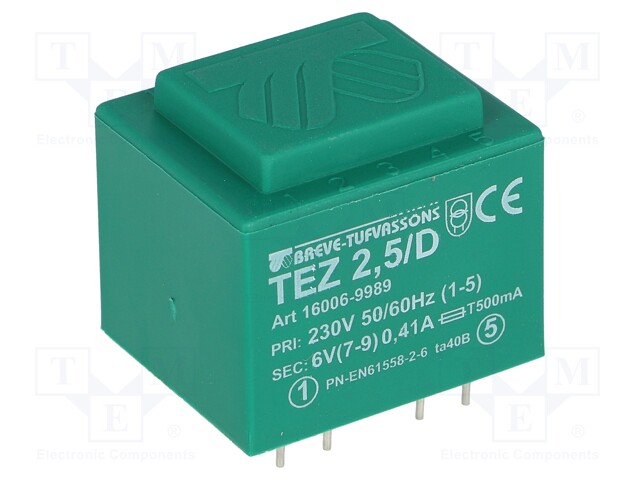 Transformer: encapsulated; 2.5VA; 230VAC; 6V; 416.6mA; IP00; 100g