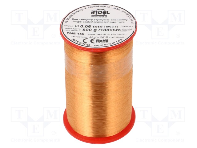 Coil wire; single coated enamelled; 0.06mm; 500g; -65÷155°C