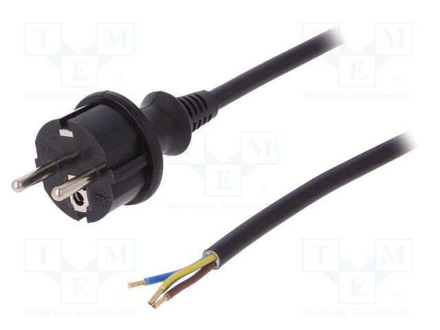 Cable; SCHUKO plug,CEE 7/7 (E/F) plug,wires; 2m; black; PVC; 16A