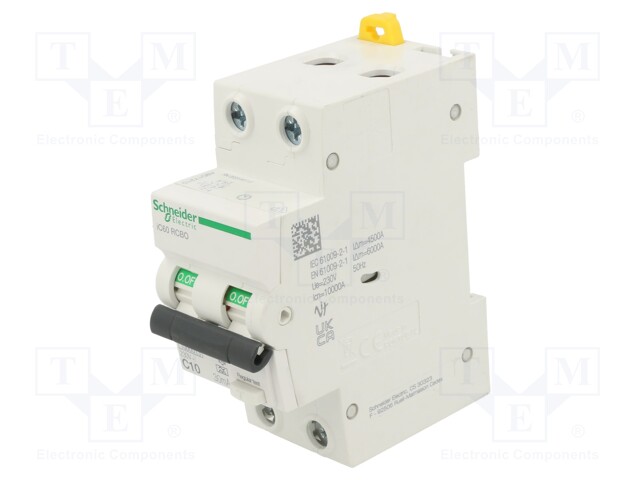 RCBO breaker; Inom: 10A; Ires: 30mA; Poles: 2; 230/400VAC; IP20; RCBO