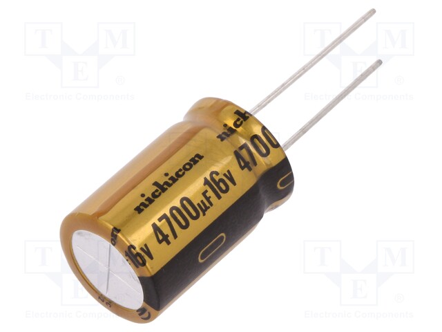 Capacitor: electrolytic; THT; 4700uF; 16VDC; Ø16x25mm; Pitch: 7.5mm