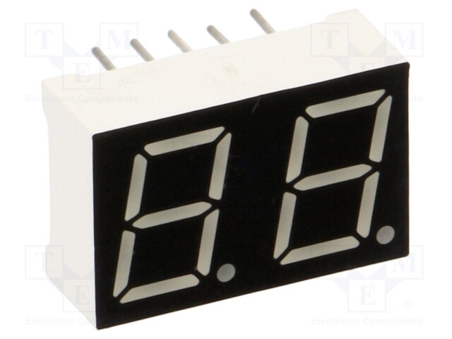 Display: LED; 7-segment; 10mm; 0.39"; No.char: 2; yellow; 8mcd; anode