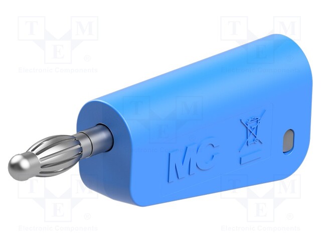 Plug; 4mm banana; 32A; blue; non-insulated,with 4mm axial socket