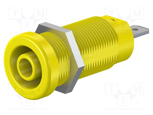 Socket; 4mm banana; 24A; 1kV; yellow; nickel plated; on panel