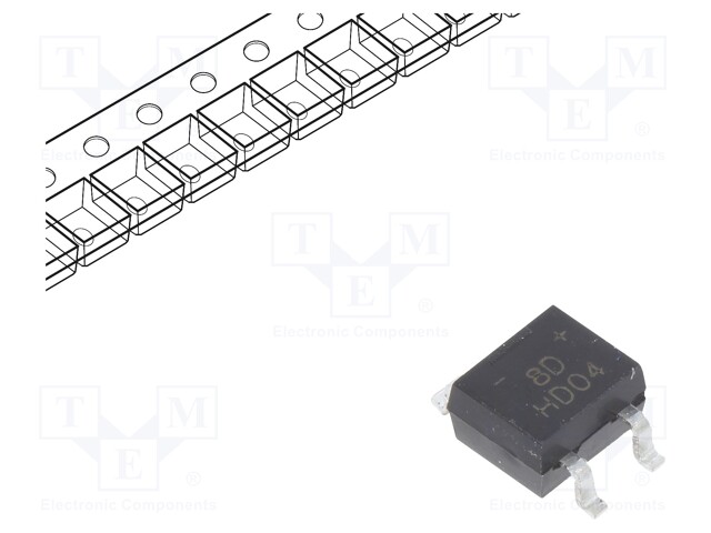 Single-phase bridge rectifier; Urmax: 400V; If: 0.8A; Ifsm: 30A