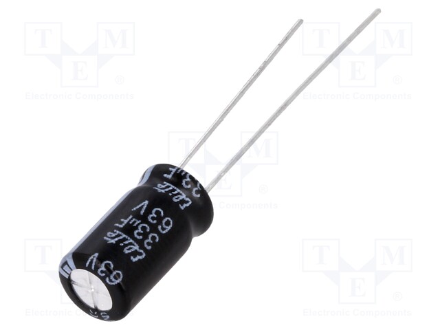 Capacitor: electrolytic; THT; 33uF; 63VDC; Ø6.3x11mm; Pitch: 2.5mm