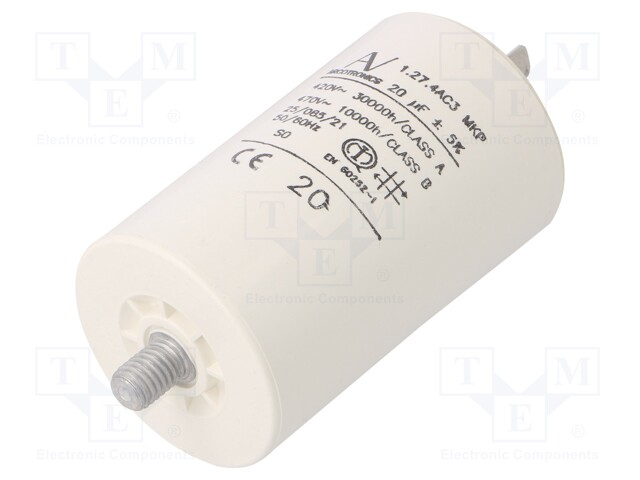 Capacitor: motors, run; 20uF; 470VAC; Ø45x74mm; -25÷85°C; ±5%