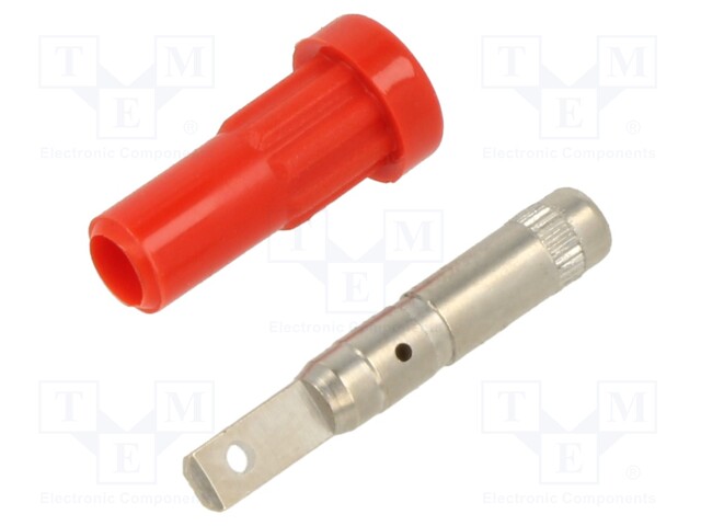 Socket; 2mm banana; 10A; 30VAC; 60VDC; red; on panel; insulated