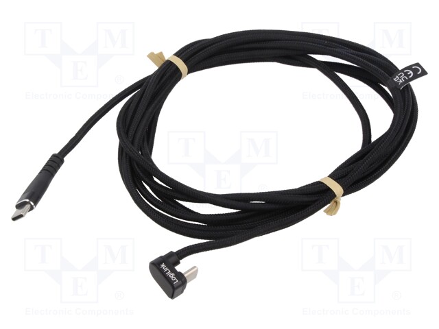 Cable; angular,USB 2.0; USB C plug,both sides; 3m; black; 480Mbps
