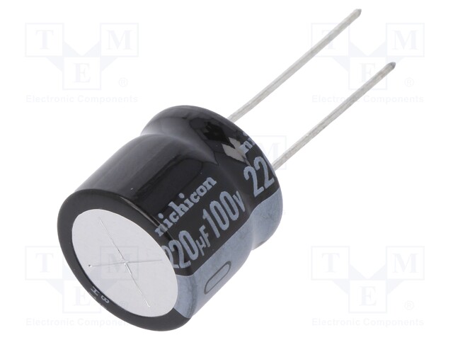 Capacitor: electrolytic; THT; 220uF; 100VDC; Ø16x15mm; Pitch: 7.5mm