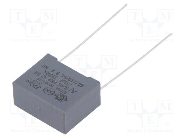 Capacitor: polypropylene; X2; 330nF; 15mm; ±20%; 18x8.5x14.5mm