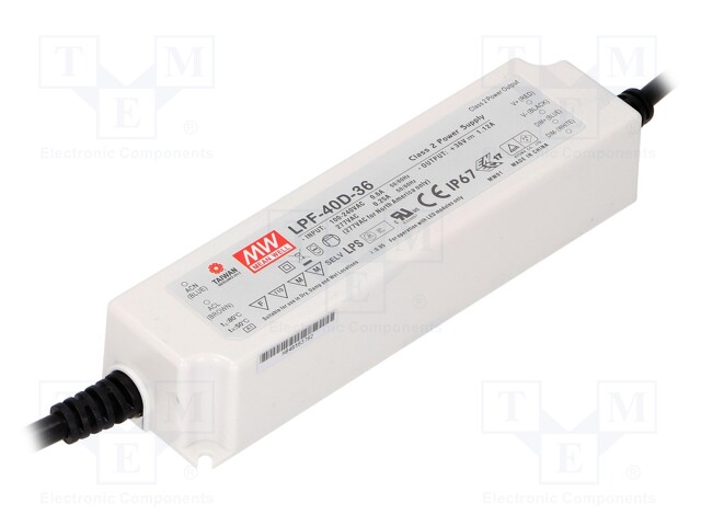 Power supply: switched-mode; LED; 40.32W; 36VDC; 21.6÷36VDC; 1.12A