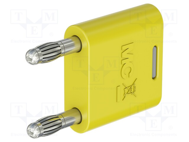 4mm banana; 32A; 30VAC; 60VDC; yellow; nickel plated; insulated