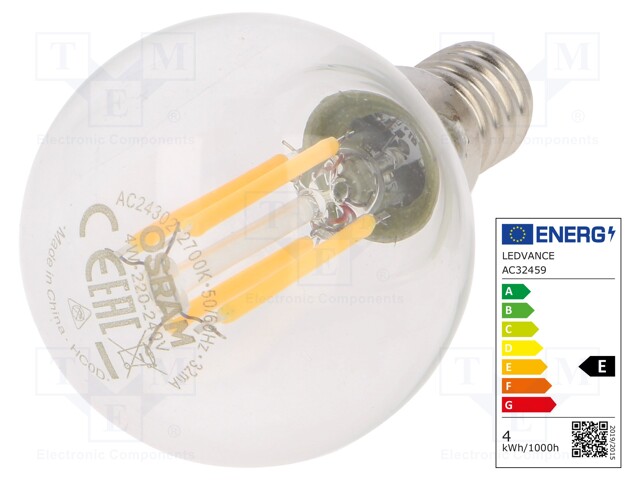 LED lamp; warm white; E14; 230VAC; 470lm; 4W; 2700K; CRImin: 80