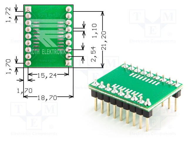 IC Adapter, PCB, 18-SOIC, 15.24 mm Row Pitch, 2.54 mm Spacing