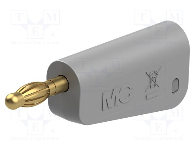 Plug; 4mm banana; 32A; grey; non-insulated,with 4mm axial socket