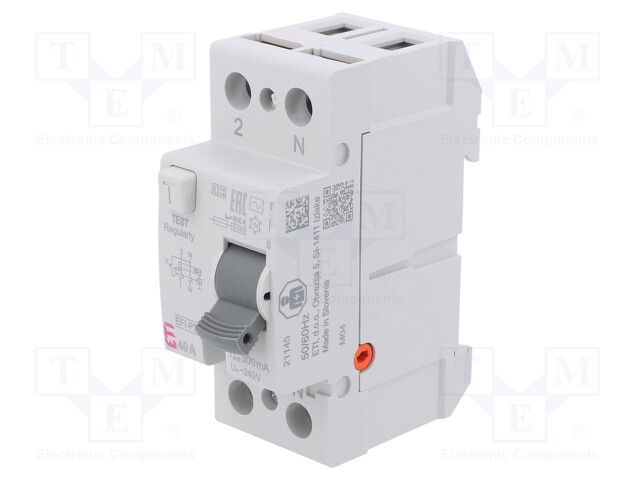 RCD breaker; Inom: 40A; Ires: 300mA; Poles: 2; 230/400V; DIN; IP20