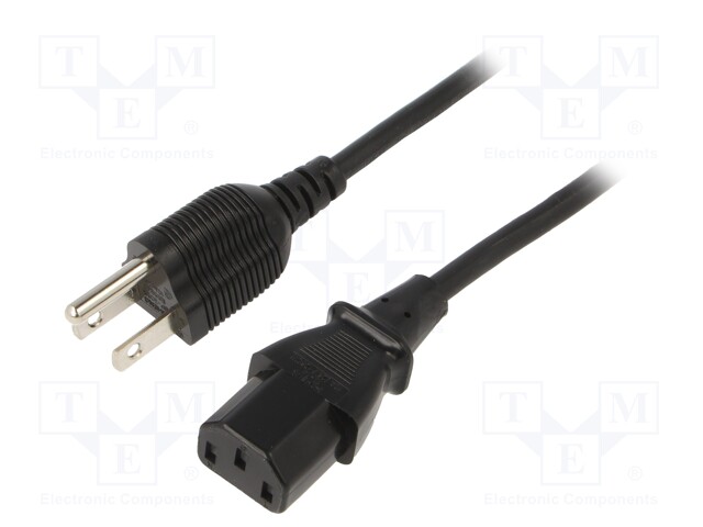 Cable; NEMA 5-15 (B) plug,IEC C13 female; 1.8m; black; PVC; 10A