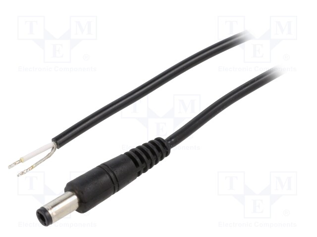 Cable; wires,DC 5,5/2,5 plug; straight; 0.5mm2; black; 0.5m