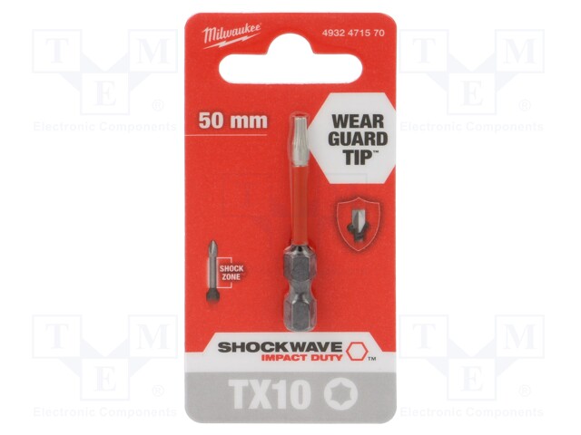 Screwdriver bit; Torx®; TX10; Overall len: 50mm; Kind: impact