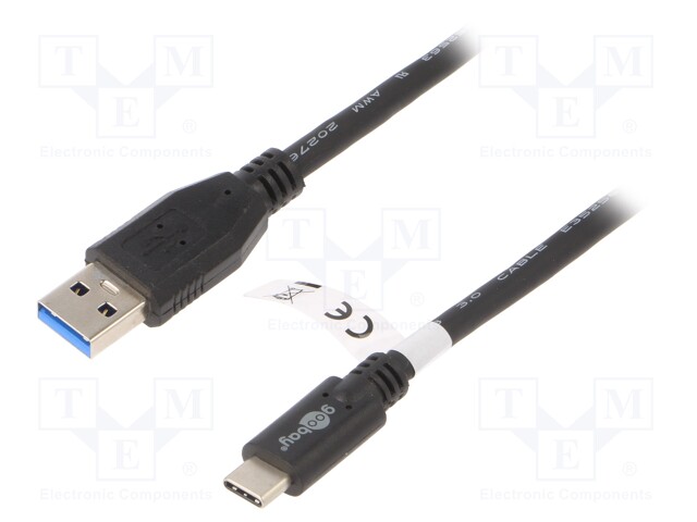 Cable; USB 3.0; USB A plug,USB C plug; 3m; black